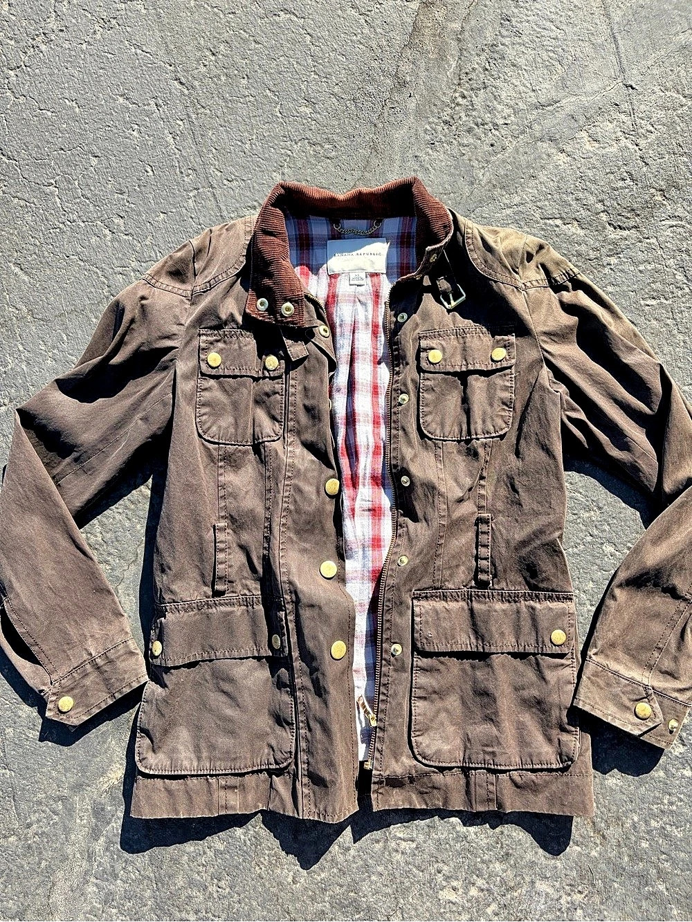 Banana Republic Archive Reissue Waxed Cotton Utility Jacket Brown & Red XS